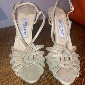 Jimmy Choo Gold Metallic Fabric Slingback Heel